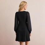 Damen elegantes Minikleid mit Puffärmeln und dekorativen Knopfdetails R&B