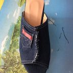 Damen Wedge-Pantoletten aus Denim mit modischem Fransen-Design R&B