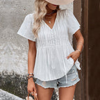 Damen Bluse mit elastischer Taille und feinen Stickdetails R&B