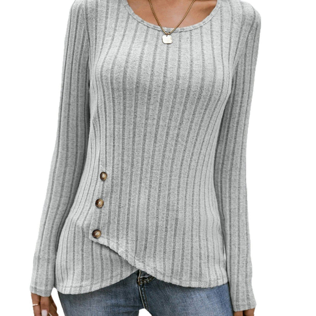 Damen lässiger asymmetrischer Pullover mit Knopfdetails R&B