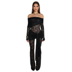 Damen Elegantes Spitzen-Jumpsuit mit schulterfreiem Design und Wickeleffekt R&B