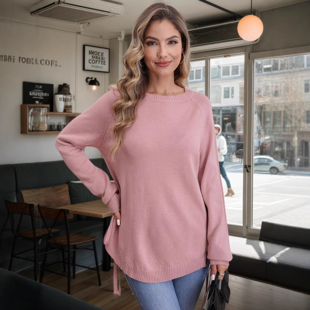 Damen modischer Pullover mit seitlichen BindR&Bändern R&B