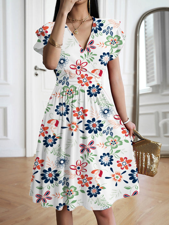 Damen Wickelkleid mit voluminösen Ärmeln und femininem V-Ausschnitt R&B