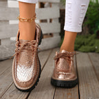 Damen Schnürschuhe mit schimmerndem Krokoprägung und rutschfester Profilsohle R&B