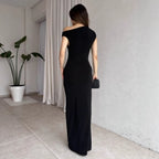Damen Elegantes Maxikleid mit Off-Shoulder Design und dekorativer Raffung R&B