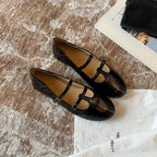 Damen Elegante Mary Jane Ballerinas mit doppelter Schnalle und schimmerndem Finish R&B