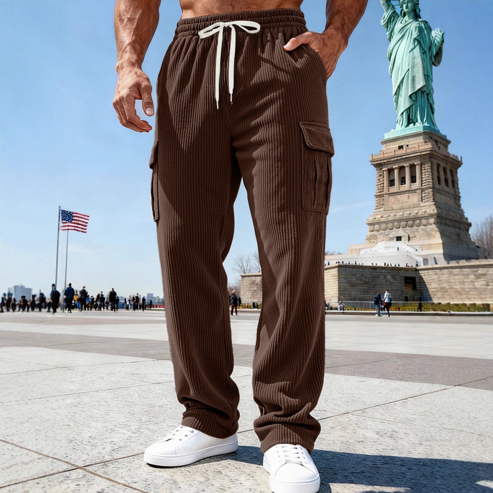 Herren nan gerippte Cargo-Jogginghose mit elastischem Tunnelzugbund und seitlichen Pattentaschen R&B