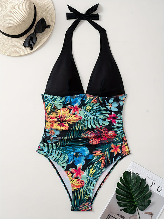 Damen Eleganter Hoch geschnittener Badeanzug mit floralem Design R&B