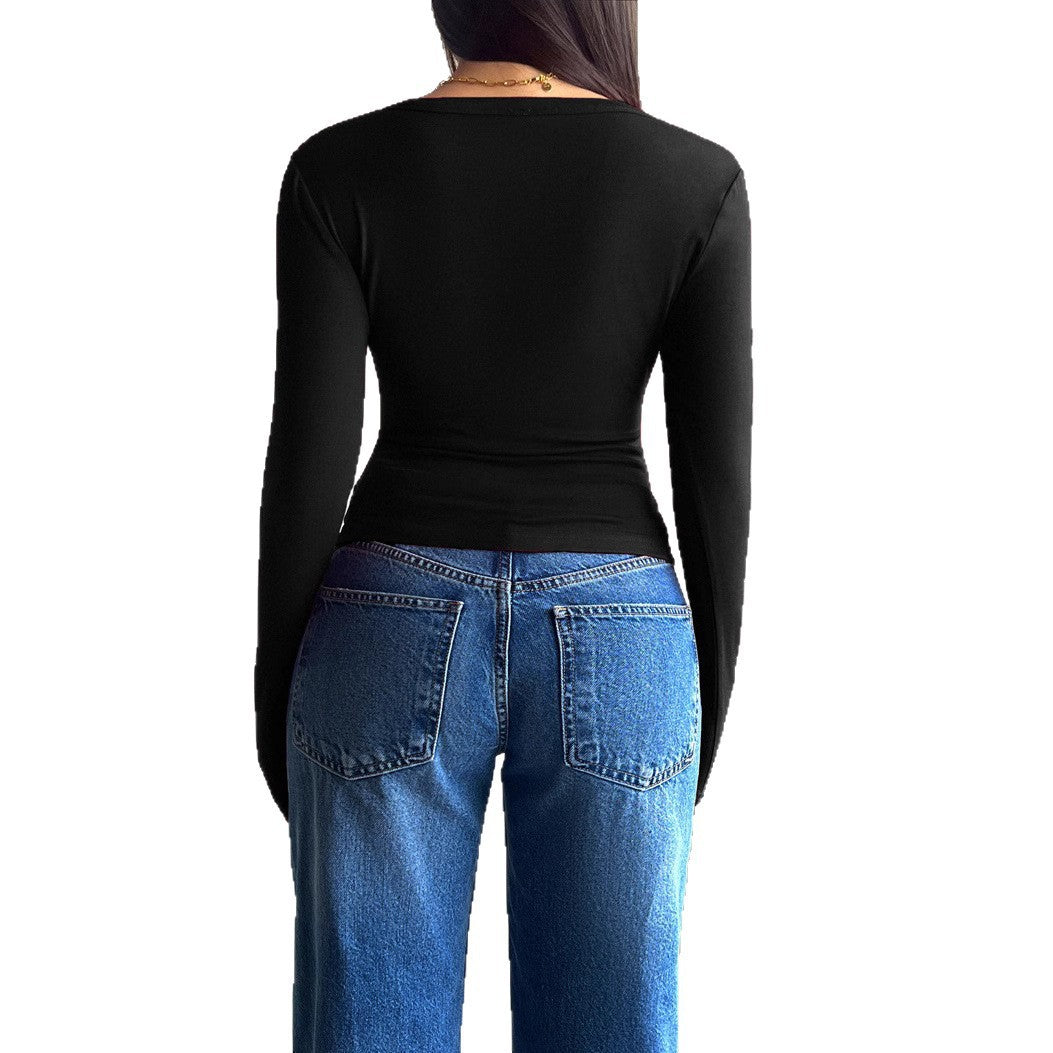 Damen Langarmshirt mit modischer Knopfleiste und figurschmeichelndem Schnitt R&B