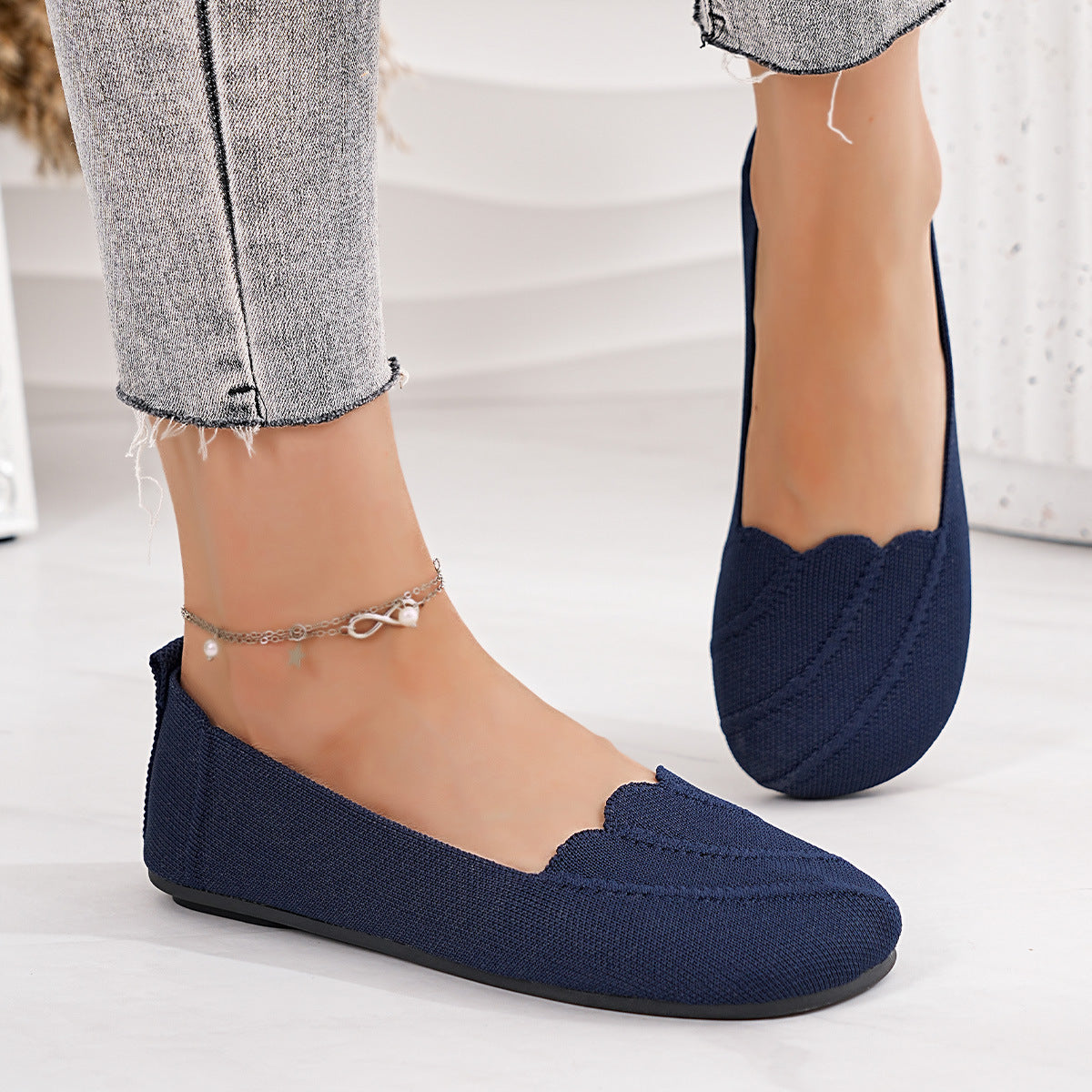 Damen Bequeme Slip-On Ballerinas mit wellenförmigem Design und elastischem Obermaterial R&B