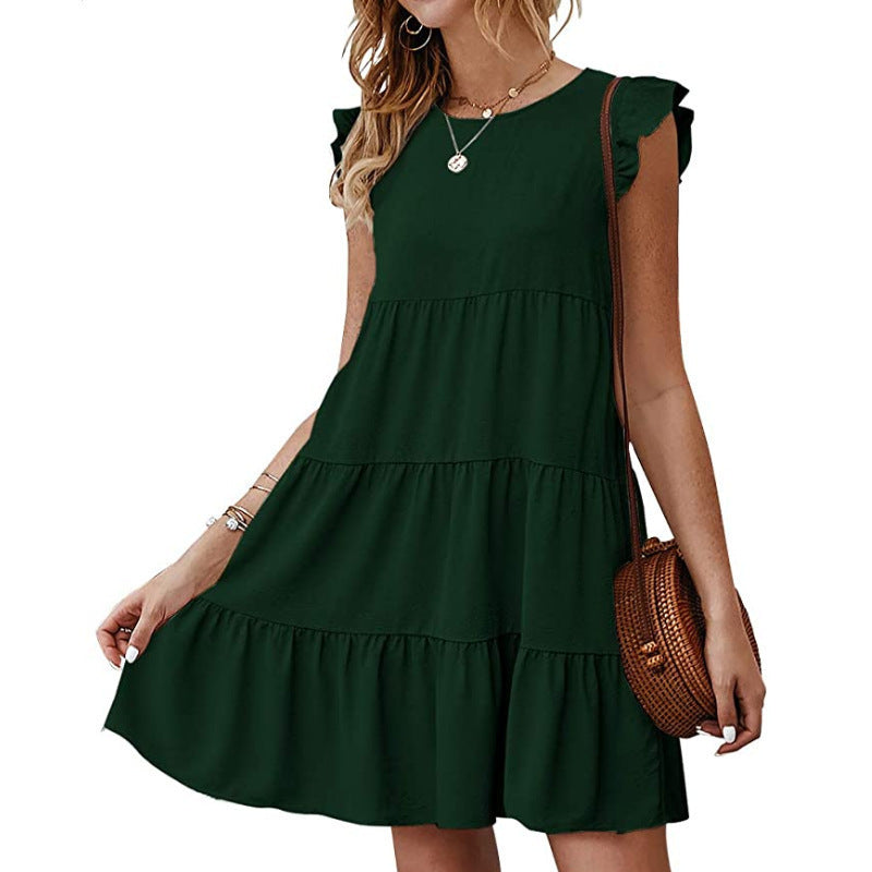 Damen Baumwollkleid mit Volant-Detail und lockerem Schnitt R&B