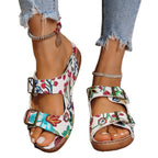 Damen komfortable Sandalen mit floralem Print und verstellbaren Riemen