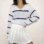 Damen lässiger Strickpullover mit Streifen R&B
