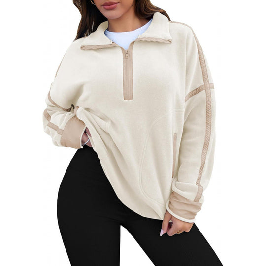 Damen Fleecpullover mit halbem Reißverschluss und kontrastierenden Ärmeln R&B