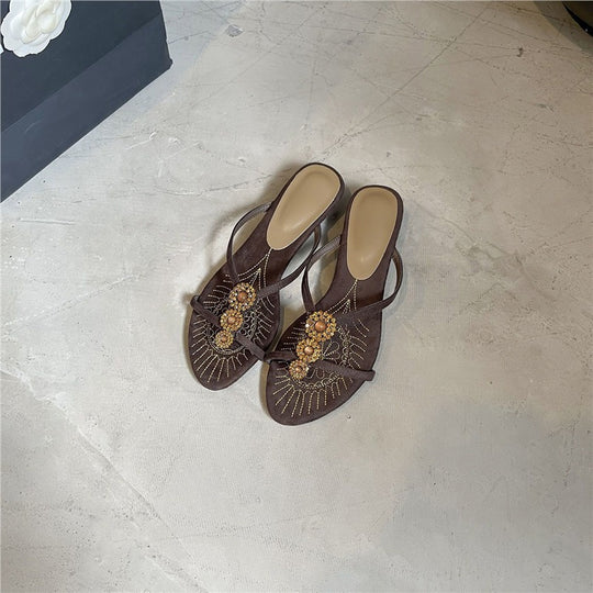 Damen elegante Slingback Sandalen mit funkelnder Perlenverzierung R&B