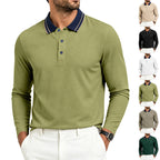 Herren nan langärmliges Piqué-Poloshirt mit Kontrastkragen und Dreiknopfleiste R&B