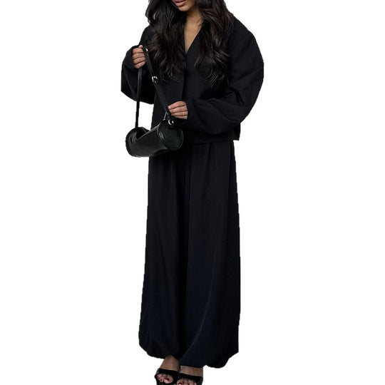 Damen lässiger Hosenanzug mit cropped Jacke und weitem Schnitt R&B