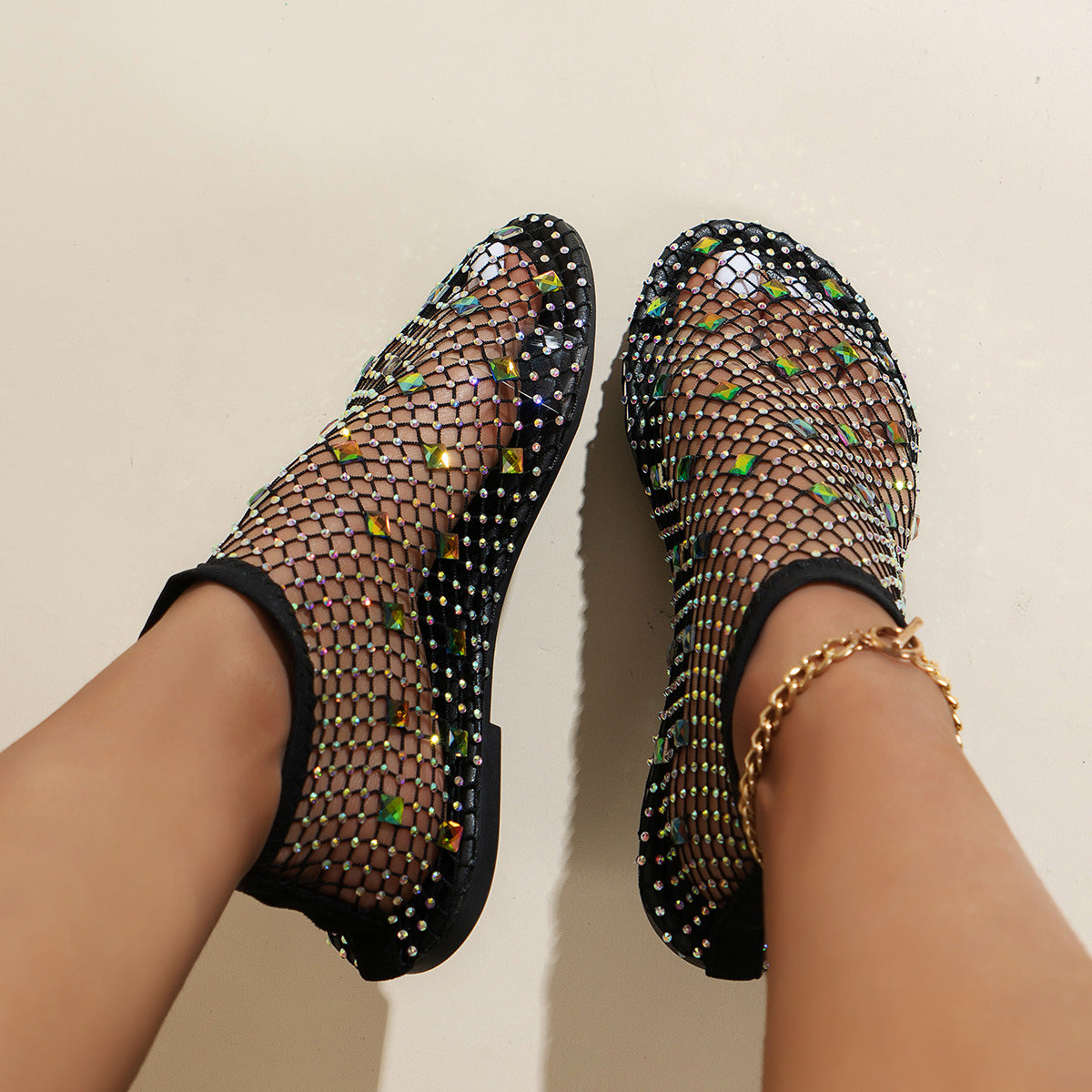 Damen Glitzernde Netz-Boots mit offener Zehenpartie und modischem Design R&B