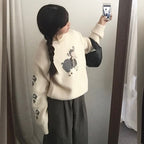 Damen kuscheliger Strickpullover mit aufwendigem Tiermotiv R&B