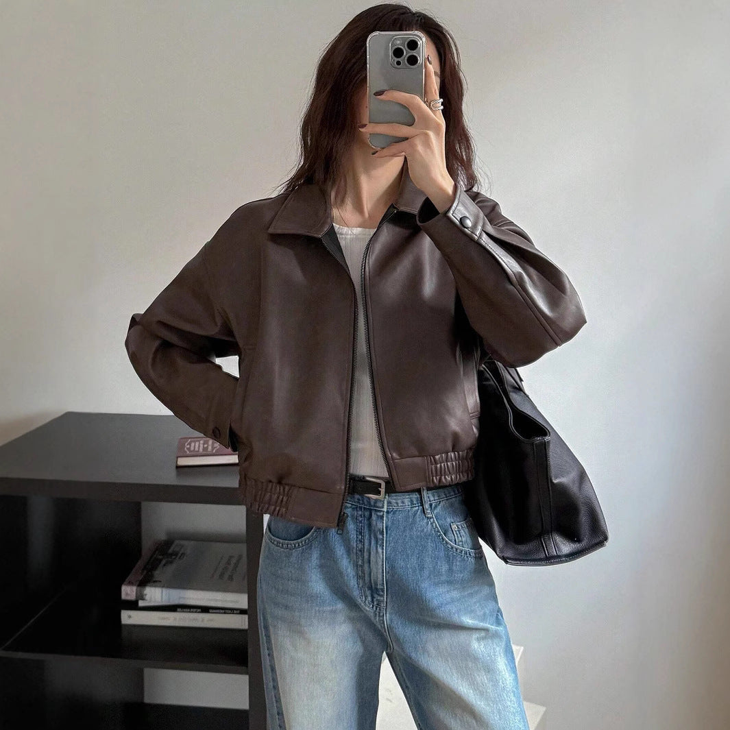 Damen Kunstlederjacke im sportlich-eleganten Schnitt mit elastischem Bund R&B