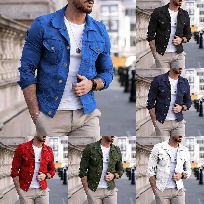 Herren nan taillierte Jeansjacke im Trucker-Stil mit Brusttaschen und Metallknöpfen R&B