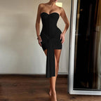 Damen elegantes Korsettkleid mit tiefem Herzausschnitt und seitlichen Bändern EB