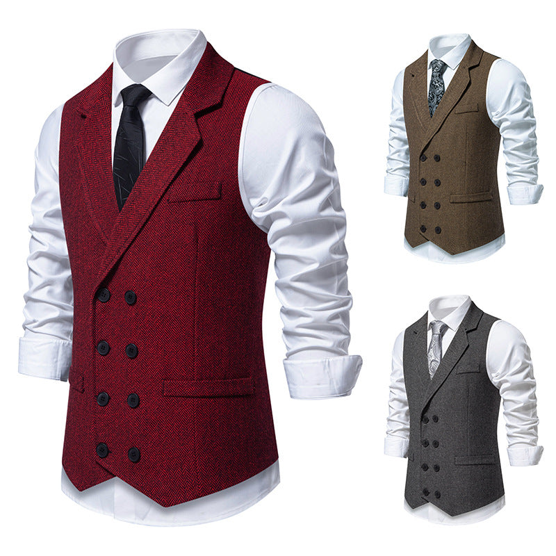 Herren elegante Herringbone-Weste mit doppelter Knopfleiste R&B
