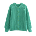 Damen nan grob gestrickte Raglan-Cardigan mit Ballonärmeln und durchgehender Knopfleiste R&B