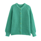 Damen nan grob gestrickte Raglan-Cardigan mit Ballonärmeln und durchgehender Knopfleiste R&B