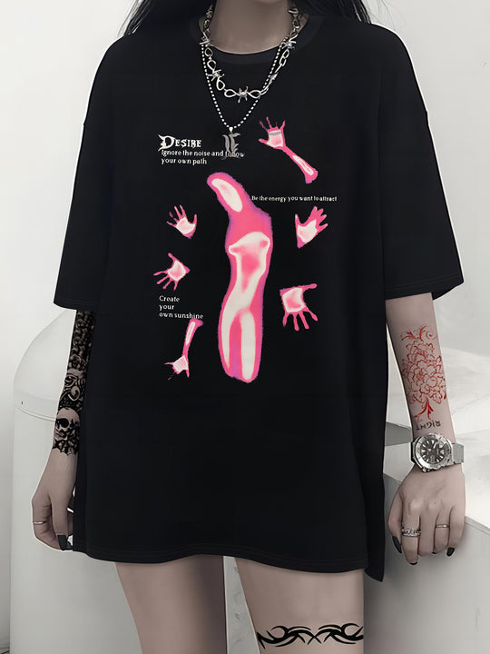 Damen T-Shirt mit kreativem Katzenmotiv und verspielter Schleife R&B