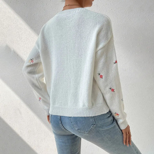 Damen kuscheliger Strickpullover mit floralem Motiv R&B