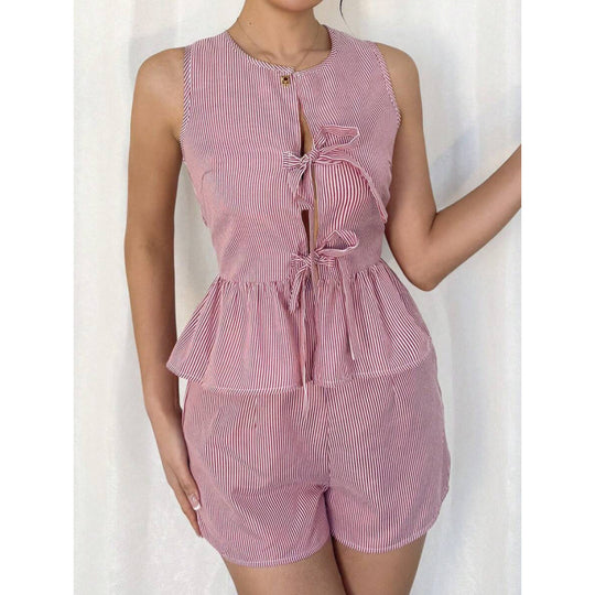 Damen Sommerliches Zweiteiliges Set mit Rüschendetails und verziertem Oberteil R&B