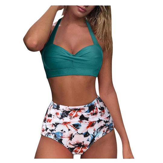 Damen Hochtaillierter Karobikini mit gerafftem Oberteil R&B