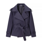Damen nan kurzer taillierter Trenchcoat mit Bindegürtel, großem Revers und Manschettenriegel R&B