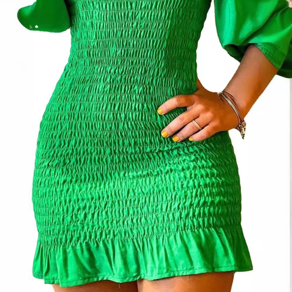Damen Kurzarm Kleid mit Off-Shoulder Schnitt und Rüschenakzenten R&B