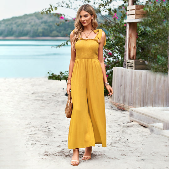 Damen Lässiger Maxijumpsuit mit Rüschen-Details und praktischen Taschen R&B