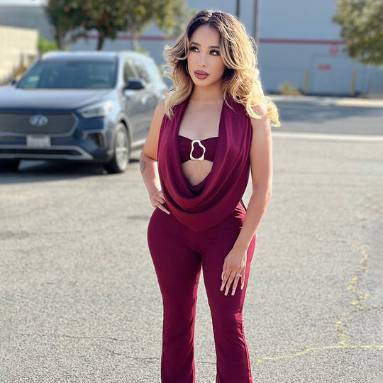 Damen Eleganter und figurbetonter Jumpsuit mit einzigartigem Ausschnitt R&B