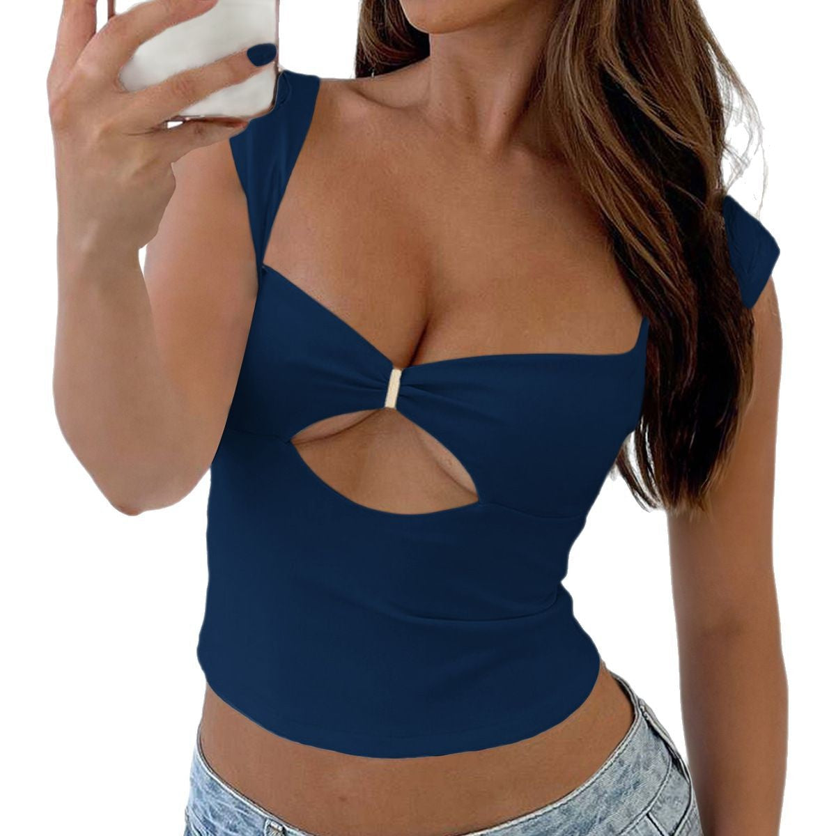 Damen elegantes Cut-Out Top mit modischem Dekolleté und verstellbaren Trägern R&B