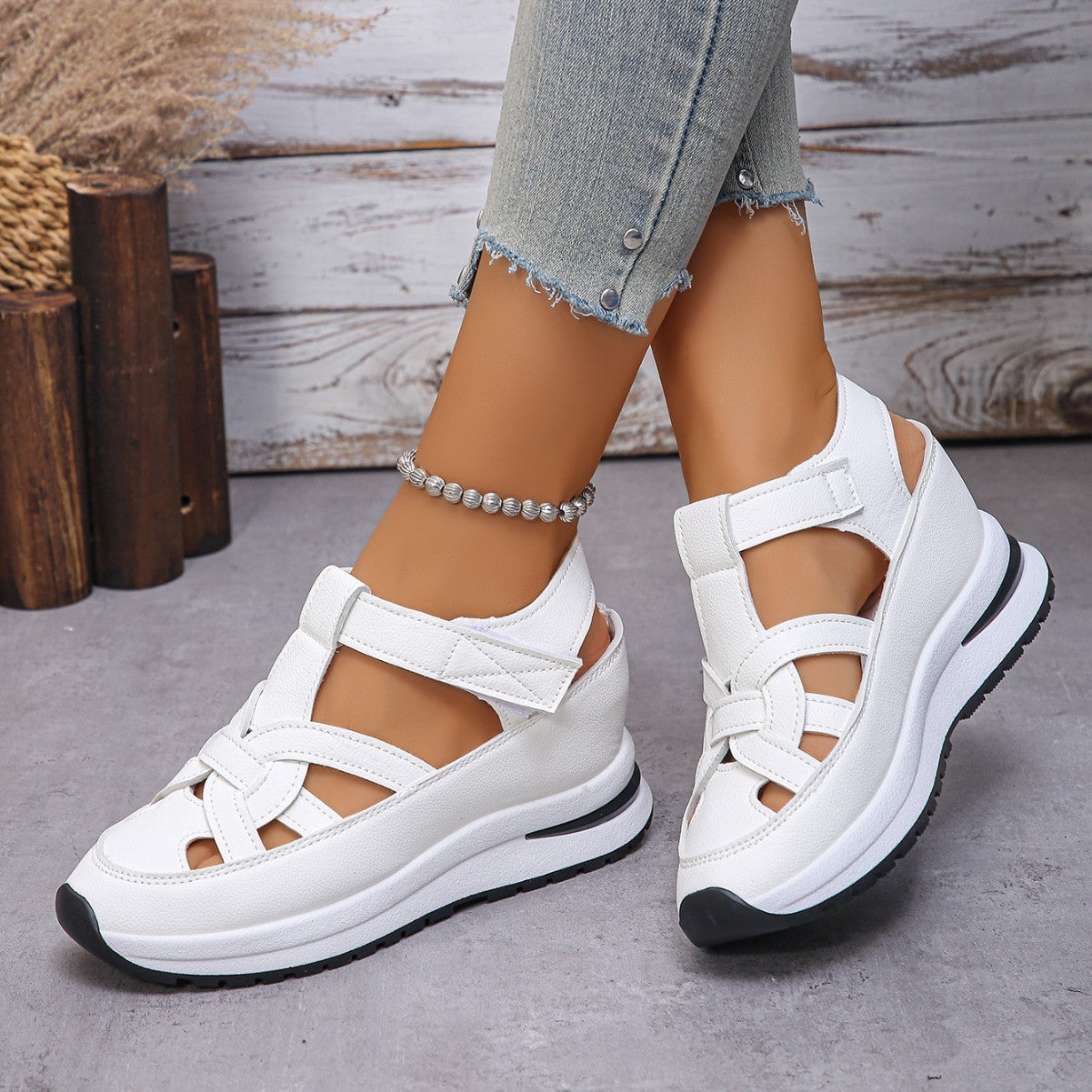 Damen komfortable Keilsandalen mit atmungsaktiven Riemen und ergonomischem Fußbett R&B