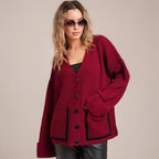 Damen Lässiger Strickcardigan mit breiten Ärmeln und kontrastierenden Taschen