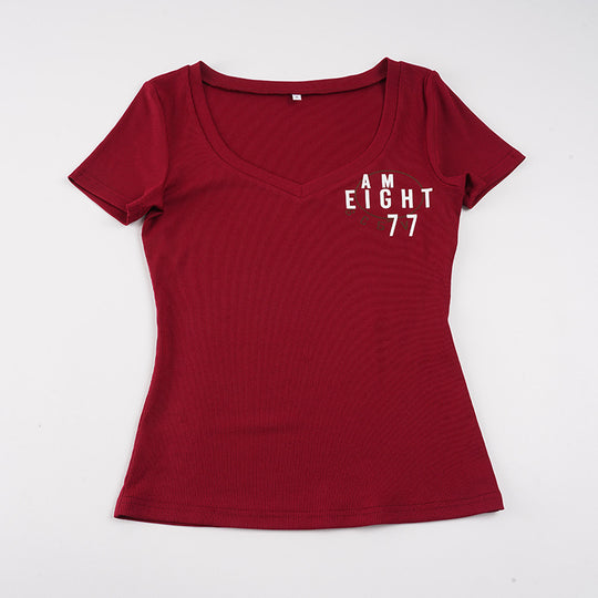 Damen Kurzarmshirt mit V-Ausschnitt und grafischem Print R&B