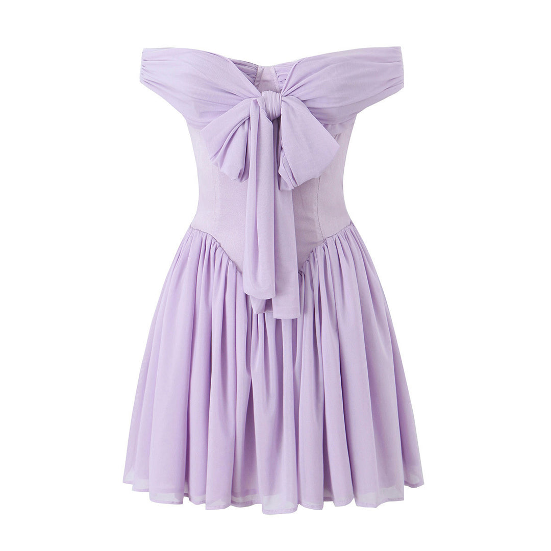 Damen Off-Shoulder Cocktailkleid mit dekorativem Haarschmuck R&B