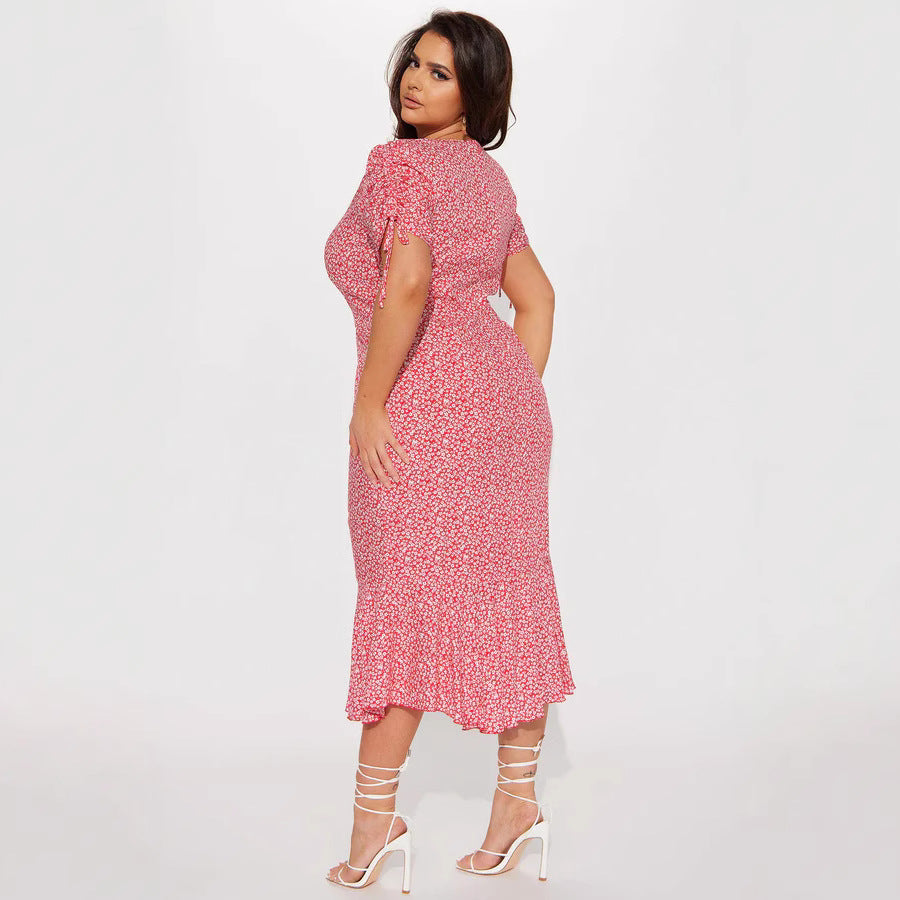 Damen Midi-Kleid mit floralen Mustern und luftigen Rüschendetails R&B
