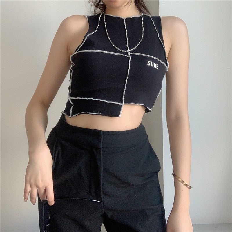 Damen Crop-Top mit kreativem Schnitt und kontrastierenden Nähten R&B