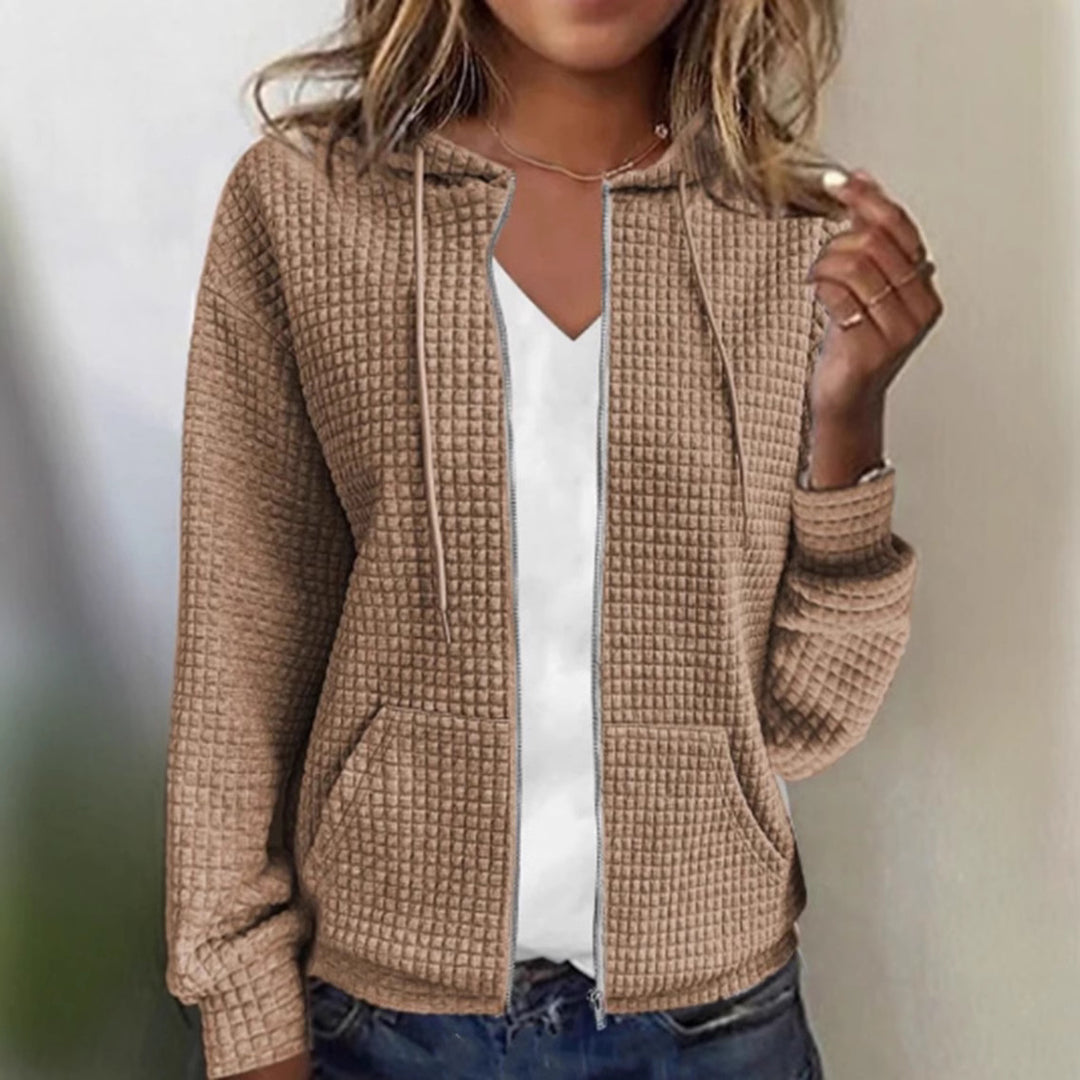 Damen nan gesteppte Kapuzenjacke mit Waffelstruktur, durchgehendem Reißverschluss und Kängurutaschen R&B