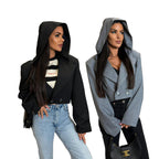 Damen Modische Jacke mit Kapuze und doppelter Knopfleiste R&B