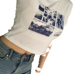 Damen Cropped T-Shirt mit kreativem Grafikdesign