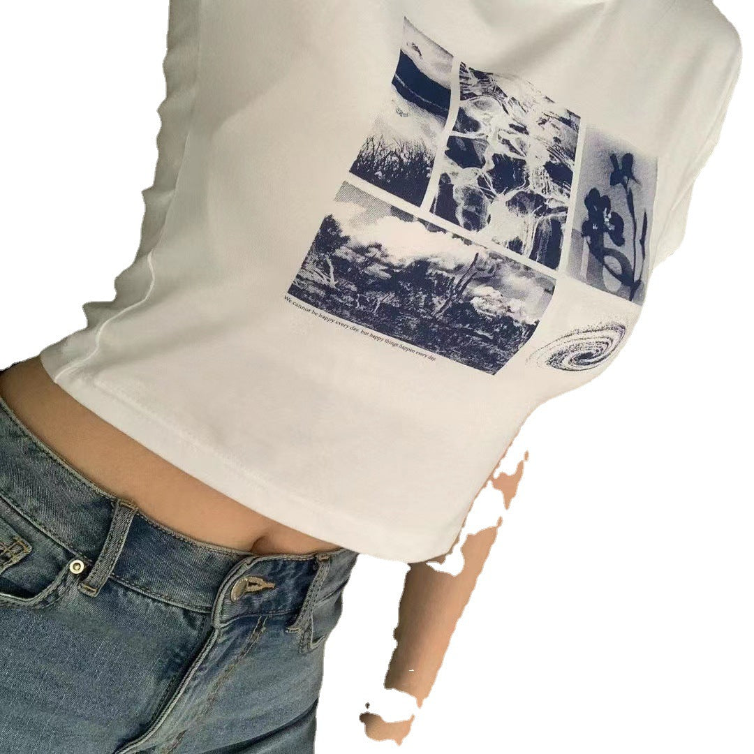 Damen Cropped T-Shirt mit kreativem Grafikdesign