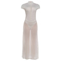 Damen Elegantes Maxikleid mit kurzer Knopfleiste und transparentem Stoff R&B