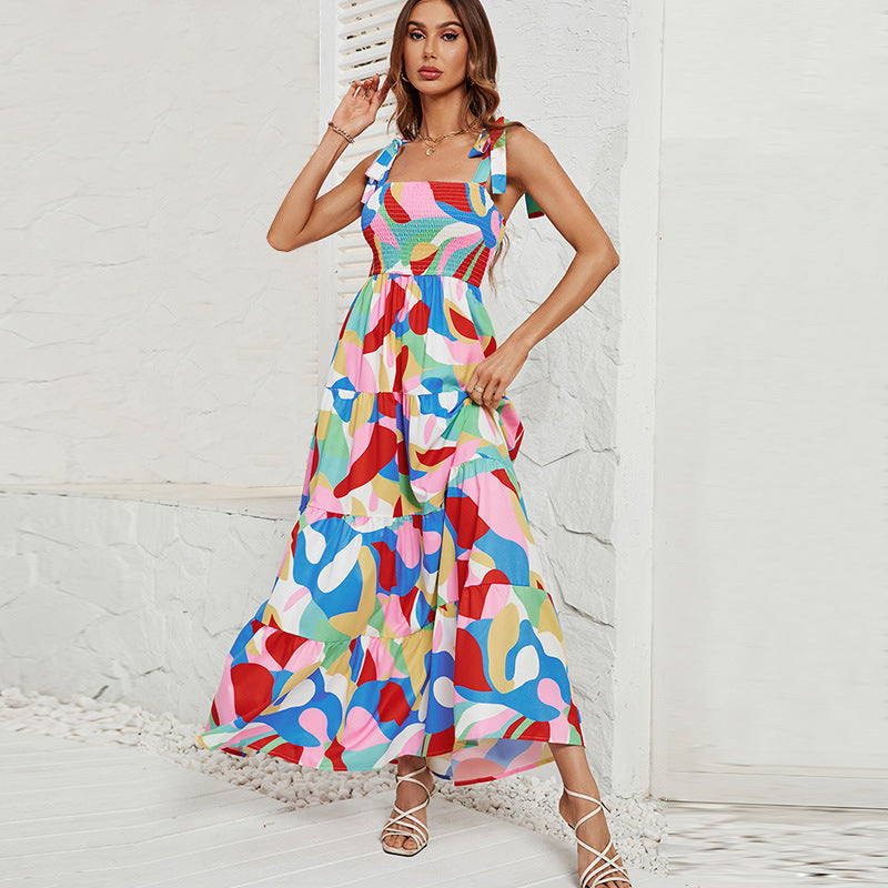 Damen Langärmliges Maxi-Kleid mit verspieltem Mehrfarbigem Design R&B